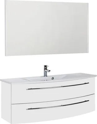 Produktbild von Marlin Badmöbel-Set 3040 BxHxT 121 x 198,2 x 51 cm Frontfarbe weiß mit Waschtisch Keramik weiß, Spiegel mit LED-Beleucht