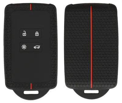Obrázek produktu pro Ochranné pouzdro z silikonu pro klíče od auta, kompatibilní s klíčky Renault s 4 tlačítky (systém Keyless Go) – pouzdro s plástvovým vzorem – černá a červená barva