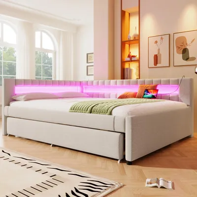 Produktbild von STILVORA Schlafsofa mit Bettkasten,Tagesbett ausziehbar,Polsterbett 140×200 mit Stauraum,Jugendbett mit USB + TYPE-C,Bettgestell ohne matratze