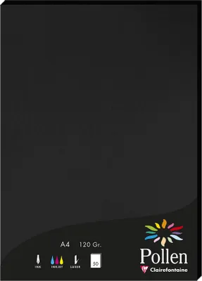 Produktbild von Pollen by Clairefontaine Papier DIN A4 120 g/qm schwarz 50 Blatt