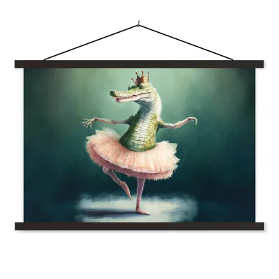 Produktbild von MuchoWow® Textilposter Krokodil - Krone - Gold - Ballett - Porträt - Kinder 150x100 cm mit schwarzem Rahmen - Schlafzimmer