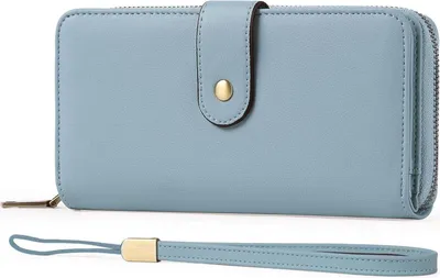 Image de GAEKEAO Grand Portefeuille Femme Protection RFID 14 Porte-cartes Cuir Bleu