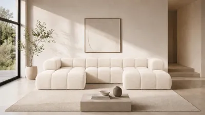 Produktbild von Kaiser Möbel Ecksofa U-Form, Veloursstoff Bluvel, Creme, Averro U