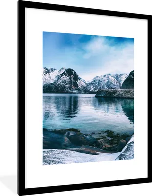 Produktbild von MuchoWow® Gerahmtes Poster Wasser - Berge - Natur 60x80 cm - Poster mit Schwarzem Bilderrahmen Wandposter Rahmen Foto Bilder - Wohnzimmer - Dekorationen - Prämie
