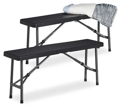Immagine prodotto di Panca pieghevole da birra - Plastica - Nero - 42 x 100 x 25 cm - Set da 2 - Portata 150 kg per panca