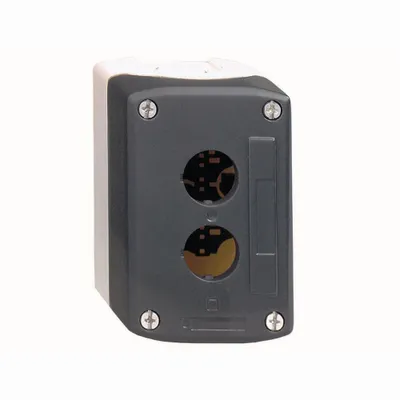 Image de Schneider Electric Harmony Xald Boîte à boutons vide 2 trous Ø22 gris foncé avec base gris clair, plastique, XALD02