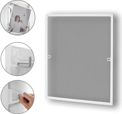 Obrázek produktu pro XMTECH síť proti hmyzu moskytiéra proti hmyzu s hliníkovým rámem bez vrtání napínací rám 100 x 120 cm, bílá
