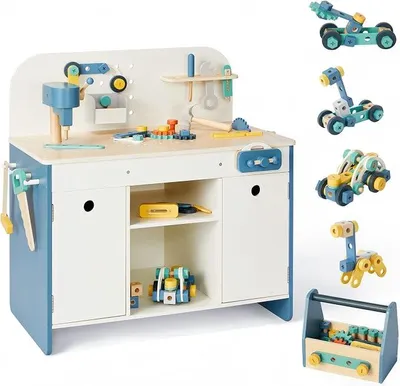 Productafbeelding van Kindertoolset, werkbankset met meer dan 40 onderdelen – hout. Geschikt voor kinderen vanaf 3 jaar