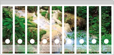Produktbild von Wallario Ordnerrücken Sticker, selbstklebend für breite Ordner, 9 Stück, Motiv Verborgener  Wasserfall  in  einem  tropischen  Wald