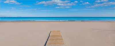 Produktbild von Wallario selbstklebendes Poster - Auf dem Holzweg zum blauen Meer, Größe: 80 x 200 cm
