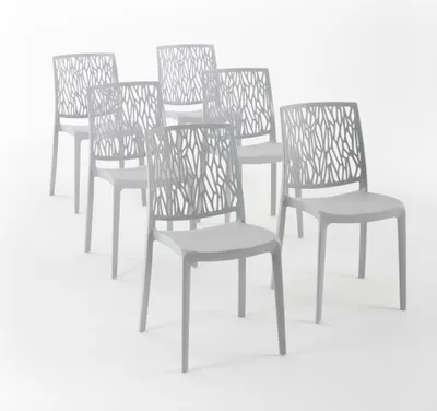 Immagine prodotto di set di 6 sedie impilabili in polipropilene con fibre di vetro per esterni e giardino, bar e ristoranti, cucina design moderno - LISA - Grigio chiaro