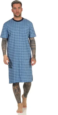 Obrázek produktu pro Pánská noční košile s krátkým rukávem v elegantním kostkovaném vzhledu - také v nadměrných velikostech - 122 111 90 502;světle modrá.56