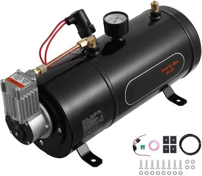 Productafbeelding van Luchtcompressor met reservoir, 12V, 0,8 liter, 8 bar, geschikt voor het oppompen van banden, het oppompen van luchtbedden en het opblazen van aanhangwagens