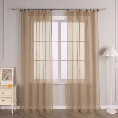 Produktbild von Vorhang einfarbig Voile Gardine mit Kräuselband halbtransparent Schlafzimmer Wohnzimmer uni BxH: 145x225 cm Braun 1 Stück