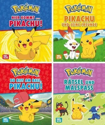 Produktbild von Nelson Pokémon Pikachu Mini-Bücher 4er Set Malbuch Rätsel Geschichten