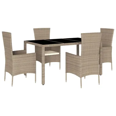 Produktbild von 5-tlg. Garten-Essgruppe mit Kissen Beige Poly Rattan