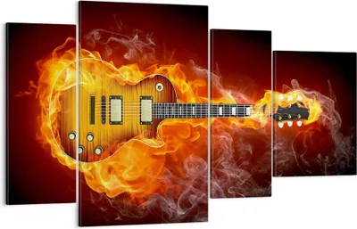Produktbild von Bild auf Leinwand - Leinwandbild - Feuer Gitarre Instrument - 120x70cm - Wand Bild - Wanddeko - Leinwanddruck - Bilder - Kunstdruck - Wanddekoration - Leinwand bilder - Wandkunst - DL120x70-0197