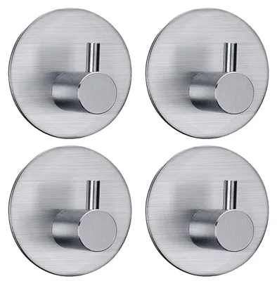 Produktbild von EAVY Handtuchhaken ohne Bohren - 4 Stück Rostfrei Stahl Wandhaken Selbstklebend - Klebehaken extra Stark – Selbstklebend – Handtuchhaken – Silber