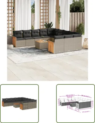 Produktbild von The Living Store 12-tlg. Garten-Sofagarnitur mit Kissen Grau Poly Rattan