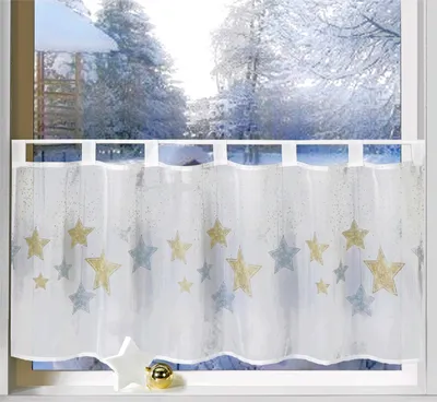 Produktbild von heimtexland ® Scheibengardine Weihnachten Deko Gardine 45x120 Sterne Gold Silber Fensterdekoration Typ651