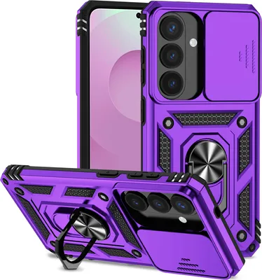 Immagine prodotto di Custodia per Samsung Galaxy S26 Custodia a doppio strato con copertura scorrevole per fotocamera e supporto ad anello Viola