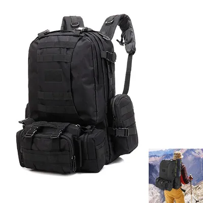 Produktbild von Militär Rucksack, Taktischer Rucksack 55L, Assault Pack Taktischer Kampfrucksack für Outdoor Wandern Camping Trekking Angeln Jagd Schwarz