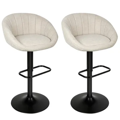 Produktbild von 2er-Set Barhocker mit Lehne und Fußstütze 360° drehbar Gepolsterter Barstuhl Beige