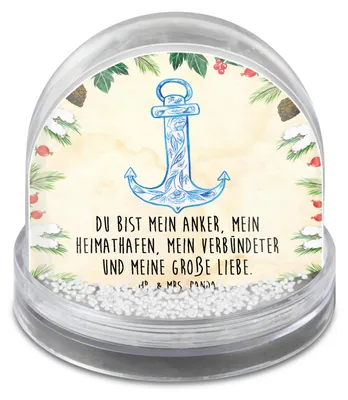 Produktbild von Mr. & Mrs. Panda Schneekugel Weihnachten Anker Blau - Naturpapier - Geschenk, Weihnachts, schnee kugel, Lustige Sprüche, wohnaccessoire, dekoartikel