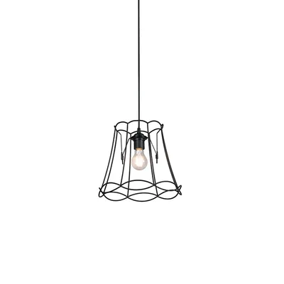 Produktbild von QAZQA - Retro Retro Hängelampe I Pendellampe I Pendelleuchte schwarz 30 cm - Granny Retro Frame I Wohnzimmer I Schlafzimmer - Stahl Rund - LED geeignet E27