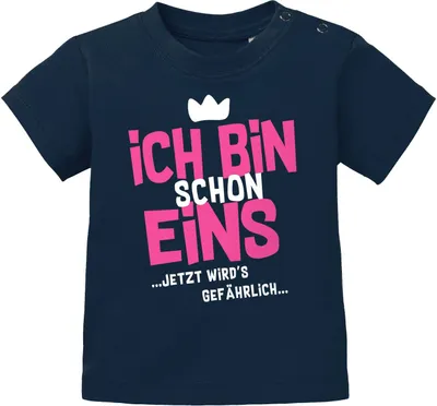 Produktbild von Baby T-Shirt 1. Geburtstag Spruch Ich bin schon 1 jetzt wird's gefährlich Geburtstagsshirt Baumwolle MoonWorks® navy-pink 80/86 (10-15 Monate)