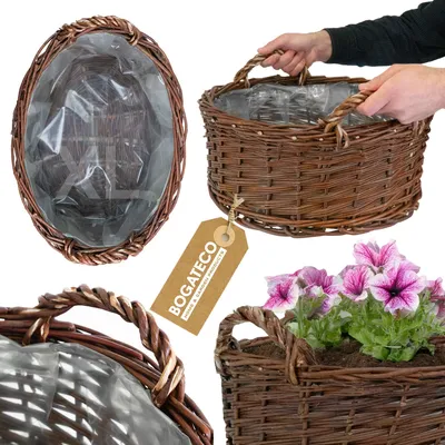 Zdjęcie produktu dla Doniczka wiklinowa | Ręcznie wykonana doniczka wiklinowa owalna kosz wiklinowy owalny 50x40x16 cm