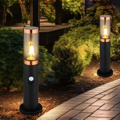 Zdjęcie produktu dla Zestaw dwóch lamp podłogowych, z czujnikiem ruchu, kolor: grafitowy, mosiężne elementy, wysokość: 45 cm