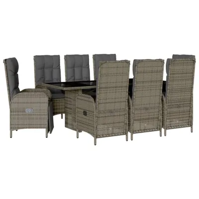 Produktbild von 9-tlg. Garten-Essgruppe mit Kissen Grau Poly Rattan