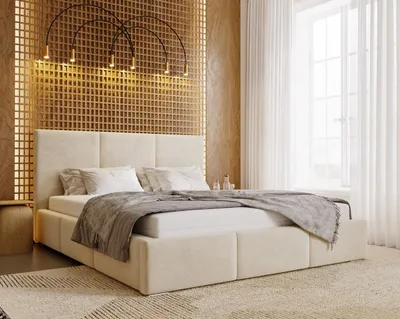 Produktbild von Bett 180x200 cm Lary mit Bettkasten - Polsterbett, Schlafzimmerbett - Doppelbett mit Metall-Lattenrost - Samtstoff Beige