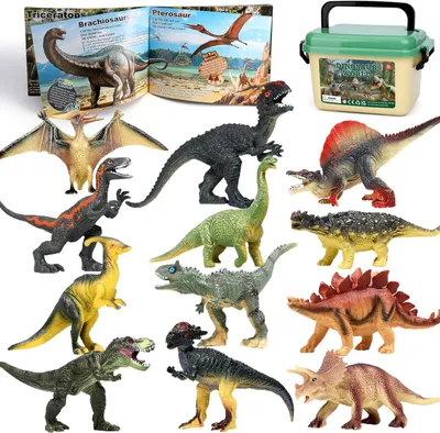 Produktbild von Dinosaurier Spielzeug 12 Stücke, edukative Figuren, für Kinder von 3-8 Jahren, mit Informationsbuch