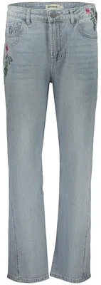 Image de Jean bleu pour femme : broderies fantaisie et motif floral