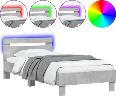 Produktbild von vidaXL Bettgestell mit Kopfteil und LED-Leuchten Betongrau 75x190 cm