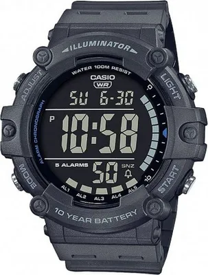 A close-up studio shot of a black Casio digital watch.