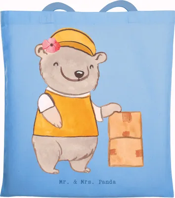 Produktbild von Mr. & Mrs. Panda Tote Bag Lieferdienstmitarbeiterin Herz - Sky Blue - Geschenk, Pizzabringdienst, Stoffbeutel, Lieferbringdienst, Pizzabäckerin, Jutebeutel, Pizzabotin