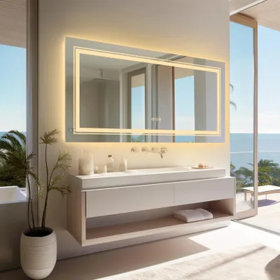 Immagine prodotto di Specchio da bagno a LED - Specchio per il bagno - Specchio da bagno con illuminazione - Dimmerabile - Antiappannamento - Retroilluminato