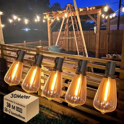 30 m LED-Lichterkette, 52 ST38 Lampen, warmweiß, IP44