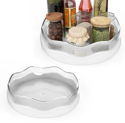 Image de Plateau tournant rotatif à 360° en plastique, disponible en 2 tailles (27×8 cm / 22×7 cm), amovible, avec 3 patins antidérapants, idéal pour la cuisine et la salle de bain