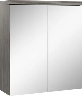 A bathroom cabinet with mirrored doors.