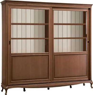 Produktbild von Casa Padrino Luxus Jugendstil Bücherschrank Braun / Cremefarben 222,9 x 46,1 x H. 196,6 cm - Massivholz Schrank mit 2 Schiebetüren - Wohnzimmerschrank - Büroschrank - Barock & Jugendstil Möbel