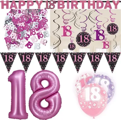 Produktbild von Partyset 18. Geburtstag Party Deko Volljährig pink schwarz Frau rosa