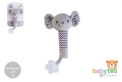 Obrázok produktu pre Plyšová pískacie/hryzacie hračka Slon Babyted, 25 cm, na kartičke vo vrecku, od 0 mesiacov