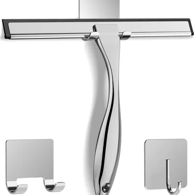 Produktbild von INF Edelstahl Fensterabzieher Set mit Langem Griff und Haken - Silber 10 Zoll
