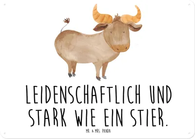 Produktbild von Mr. & Mrs. Panda Wandbild Sternzeichen Stier DIN A5 - Weiß - Geschenk, Ochse, Rind, Schild, Blechtafel, Blechschild, Aszendent, Geburtstag Mai, tafel, April, Türschild