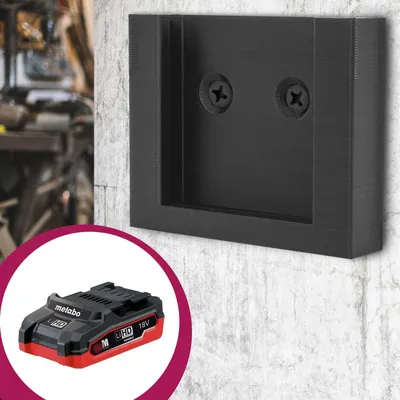Produktbild von Akku Wand Halterung 18V Batterie Halter Werkstatt Schwarz kompatibel mit Metabo