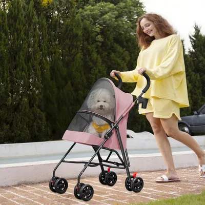 Produktbild von Faltbarer Hundebuggy,Hundewagen Haustiere Buggy bis 15kg,mit 4 Rädern & Getränkehalter,Tragbarer Haustier Kinderwagen, Leicht, Praktisch 97x45x55cm